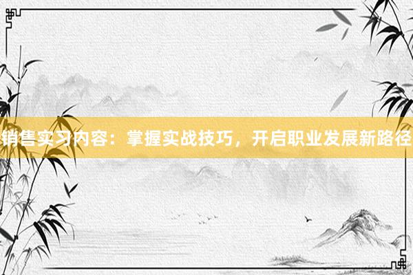 销售实习内容：掌握实战技巧，开启职业发展新路径